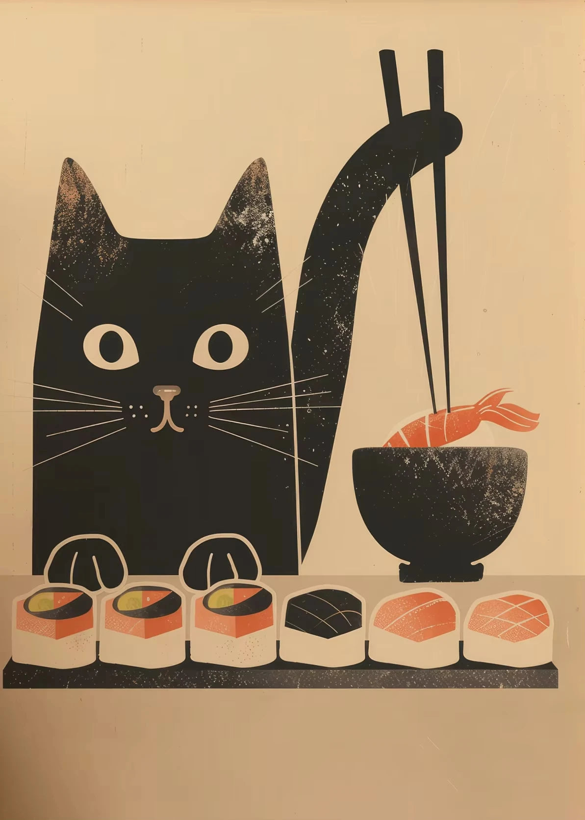 Japanese Sushi Chef Cat Canvas Print – Kitchen Wall Art Decor Canvas Wall Art Qst 2 50X70cm No Framed