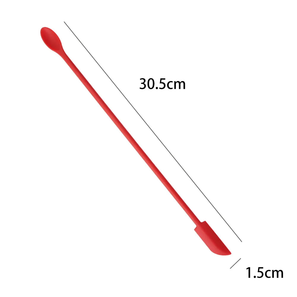 Silicone Double-End Jar Scraper & Cosmetic Spoon Set Silicone Spatula Spoon Qme Red 30.5