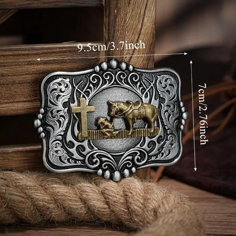 Western Belt Buckle – Vintage Cowboy Rodeo Silver | Men & Women