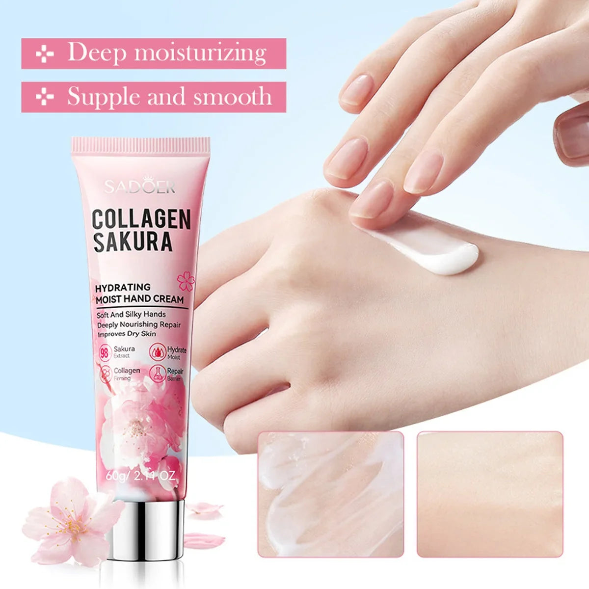 Collagen Cherry Blossom Hand Cream – Deep Moisturizing, Smooth Skin Moisturizing Hand Cream Qme