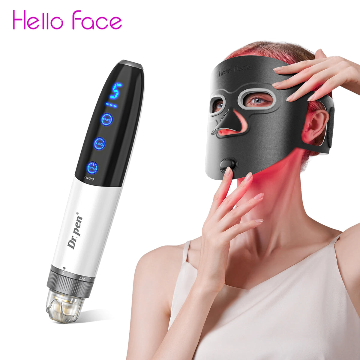 Dr. Pen Q1S + Hello Face M500S EMS Microneedling & LED Mask Kit Microneedling & LED Kit Qst