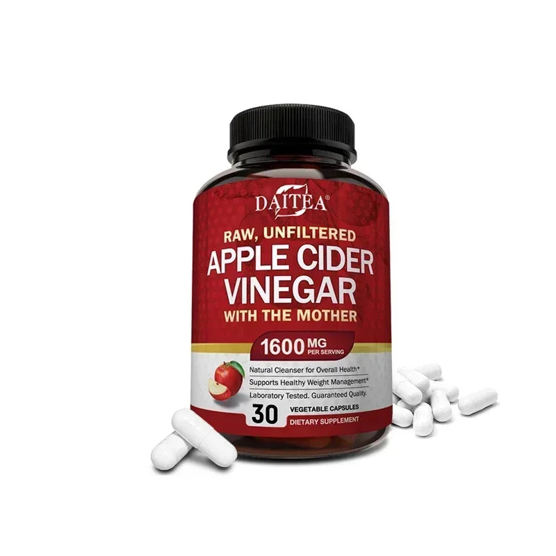Raw Organic Apple Cider Vinegar Capsules 1600mg with Mother ACV Supplement Capsules Qst 30 count-1 bottle