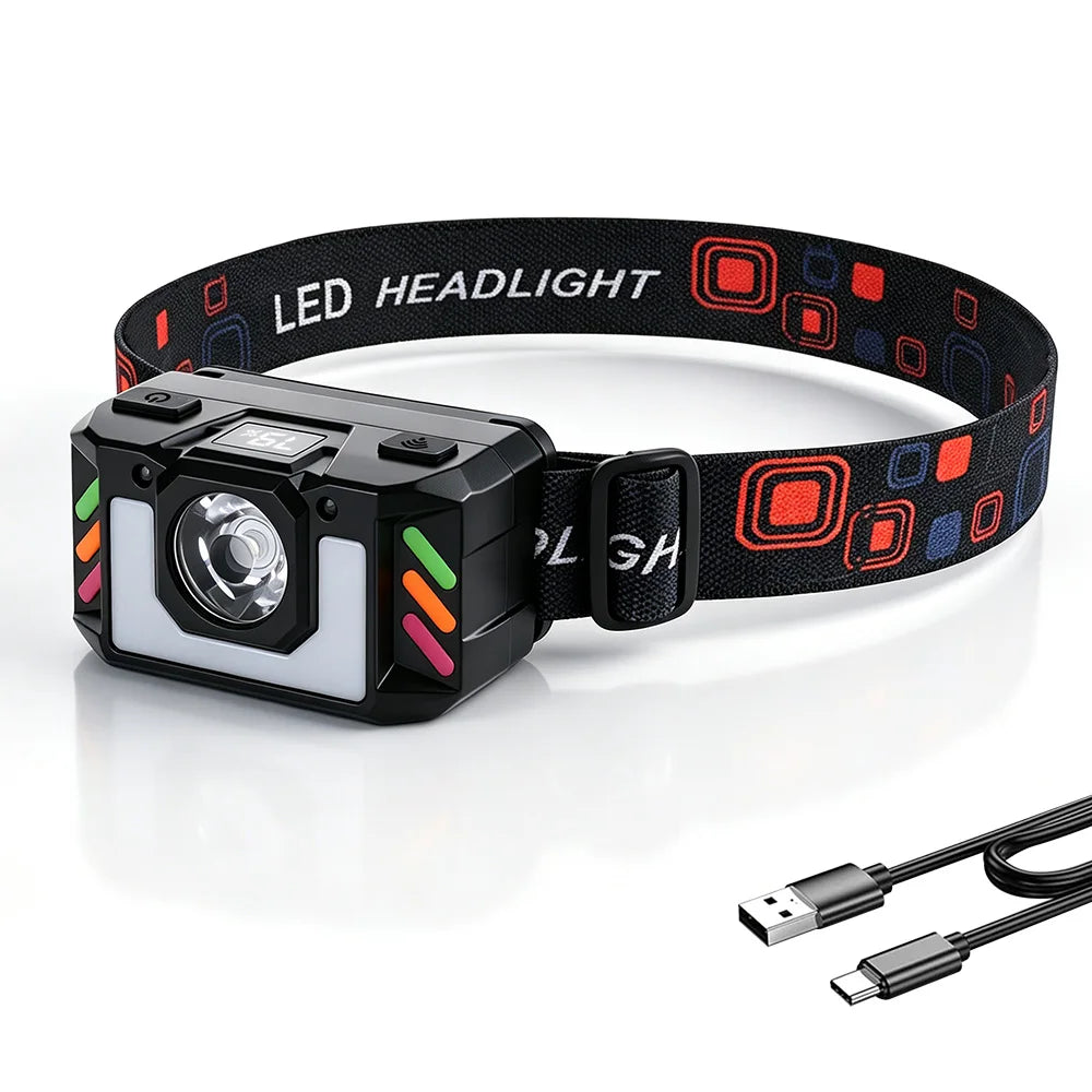 BORUiT 500LM Motion Sensor Headlamp – RGB LED USB-C Rechargeable LED Headlamp Qst 1PC