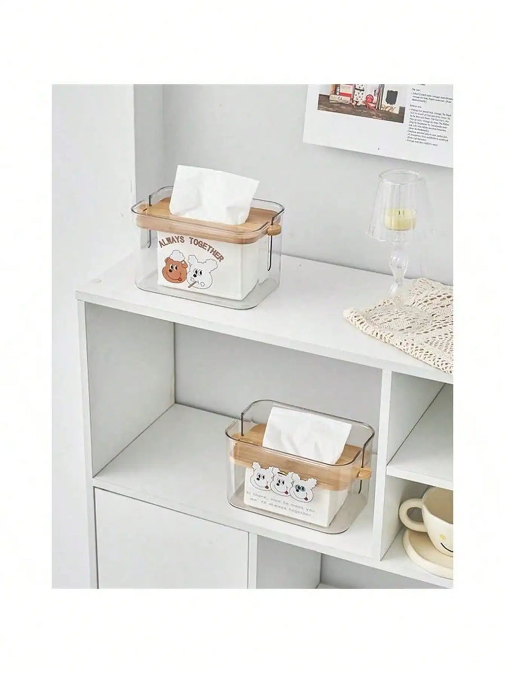 Adjustable Transparent Bamboo Toilet Paper & Tissue Storage Box Tissue Box Holder Qme