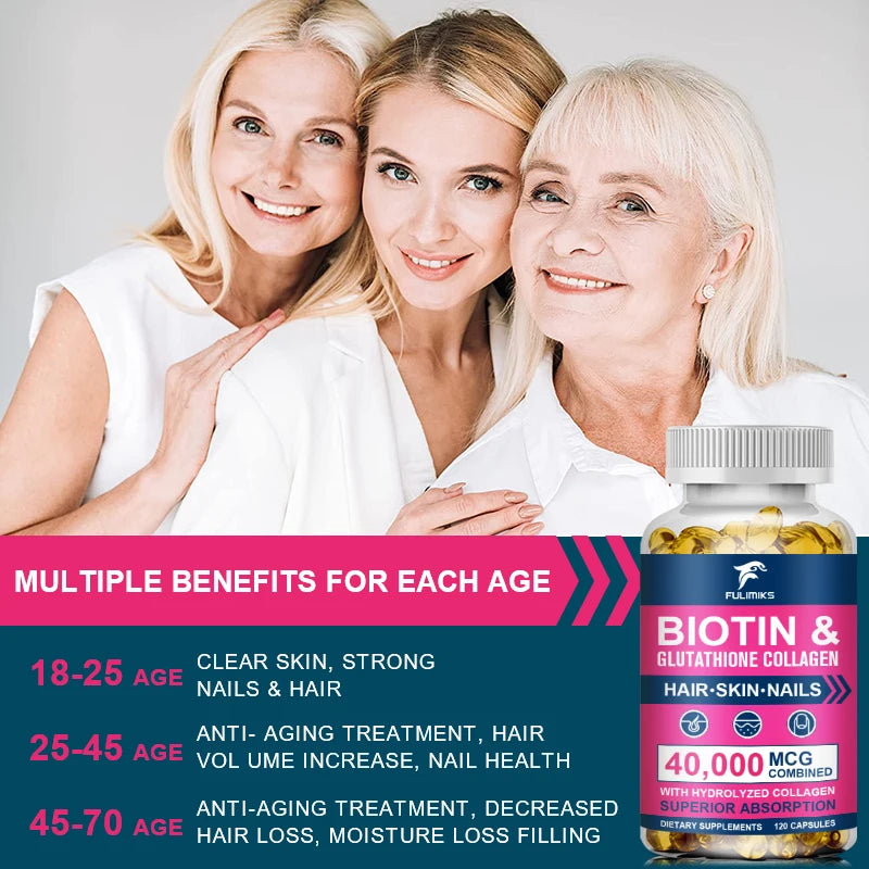 Biotin Glutathione Collagen Capsules – Skin, Hair & Nails Beauty Supplement Capsules Qst