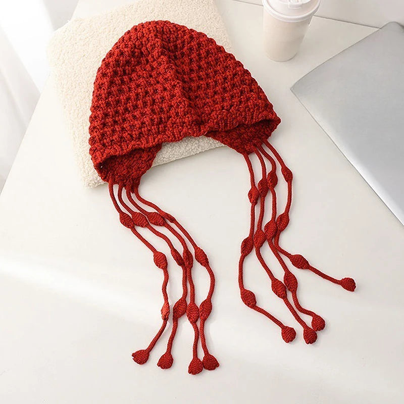 Women's Handmade Knitted Winter Hat – Crochet Ear Warmth Cap Knitted Winter Hat Qst A6