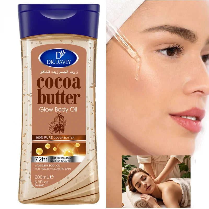 DR.DAVEY Cocoa Butter Glow Body Oil 2×200ml – Moisturizing Skin Body Oil Qst