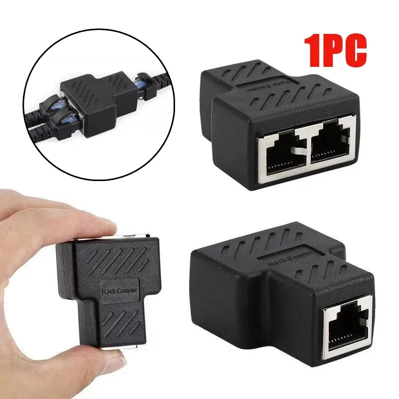 RJ45 8P8C Dual Port Ethernet Splitter Adapter – Black Ethernet Splitter Adapter Qme