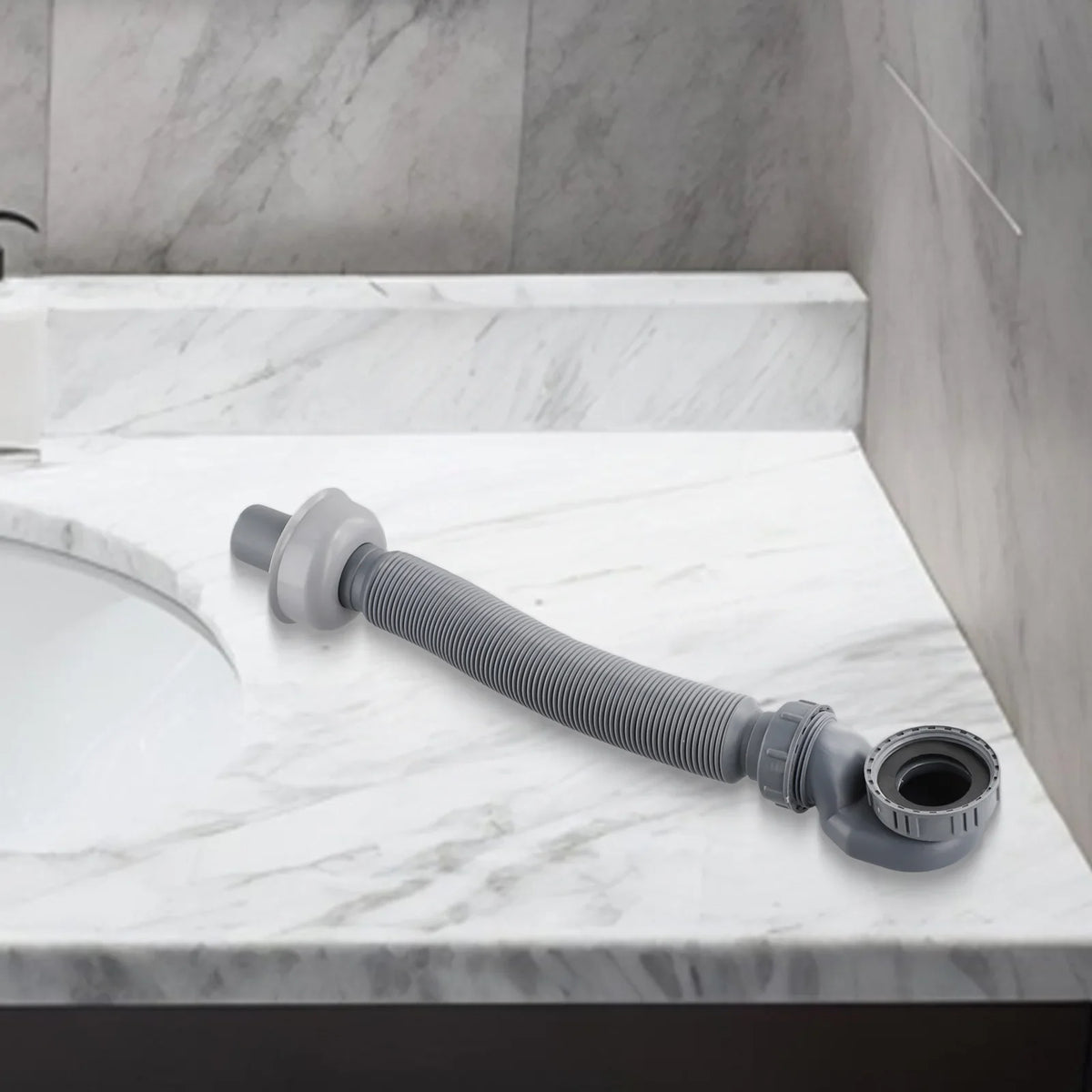 Low Profile Flexible Bathtub Shower Drain Pipe Gray ABS 90cm Bathtub Drain Pipe Qme Default Title
