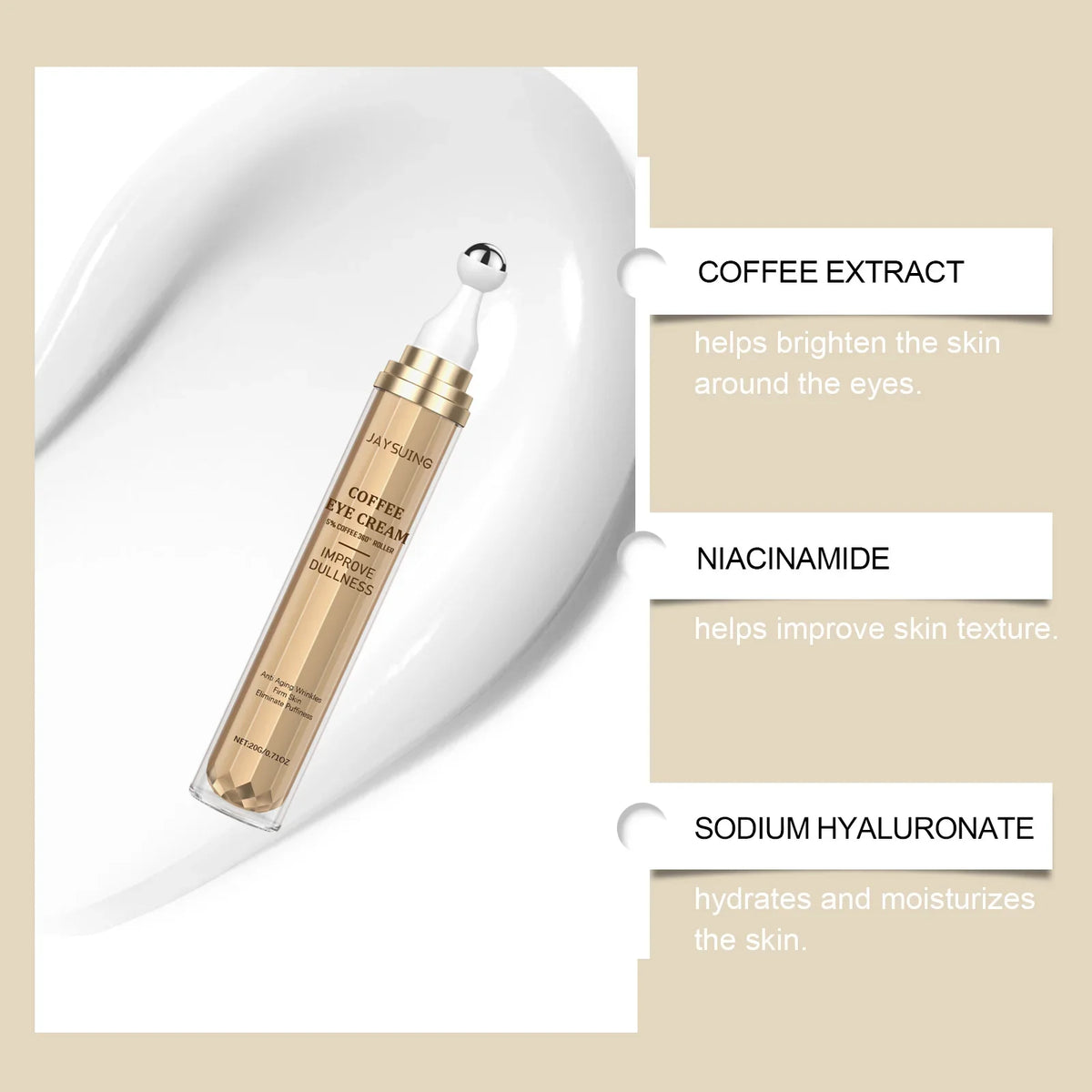 Qme Coffee Eye Cream Roller – Moisturizing & Brightening Eye Cream Roller Qme