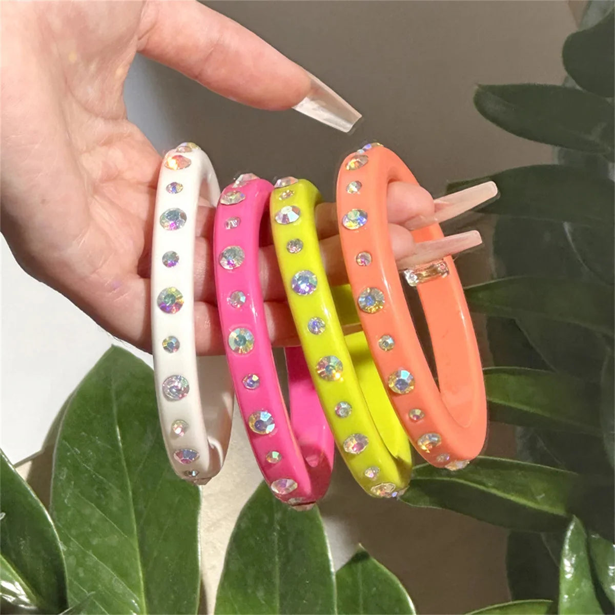 Big Crystal Resin Bangle – Wide Acrylic Geometric Cuff for Women Resin Cuff Bangle Qme