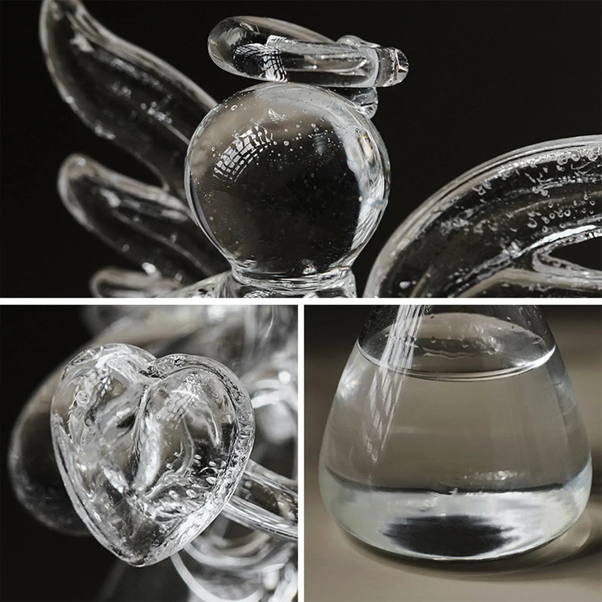 Clear Glass Angel & Heart Vase – Indoor Outdoor Flower Ornament Decorative Glass Vase Qme