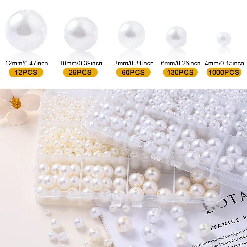 1200pcs Resin Pearl Beads Kit – 5 Sizes Round DIY Craft Beads DIY Craft Beads Qme