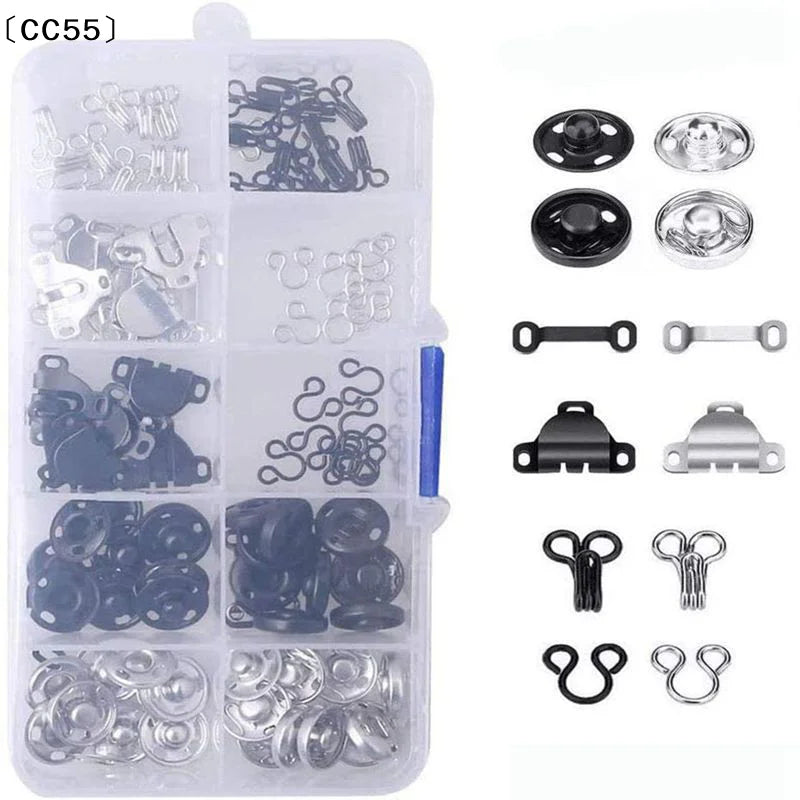 Sewing Hooks & Eyes Snap Buttons Kit – 50/100 Pairs DIY Set Sewing Snap Buttons Qst