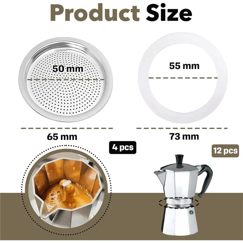 16-Pc Moka Pot Filter & Gasket Kit for Bialetti 6 Cup Models Moka Pot Replacement Kit Qst
