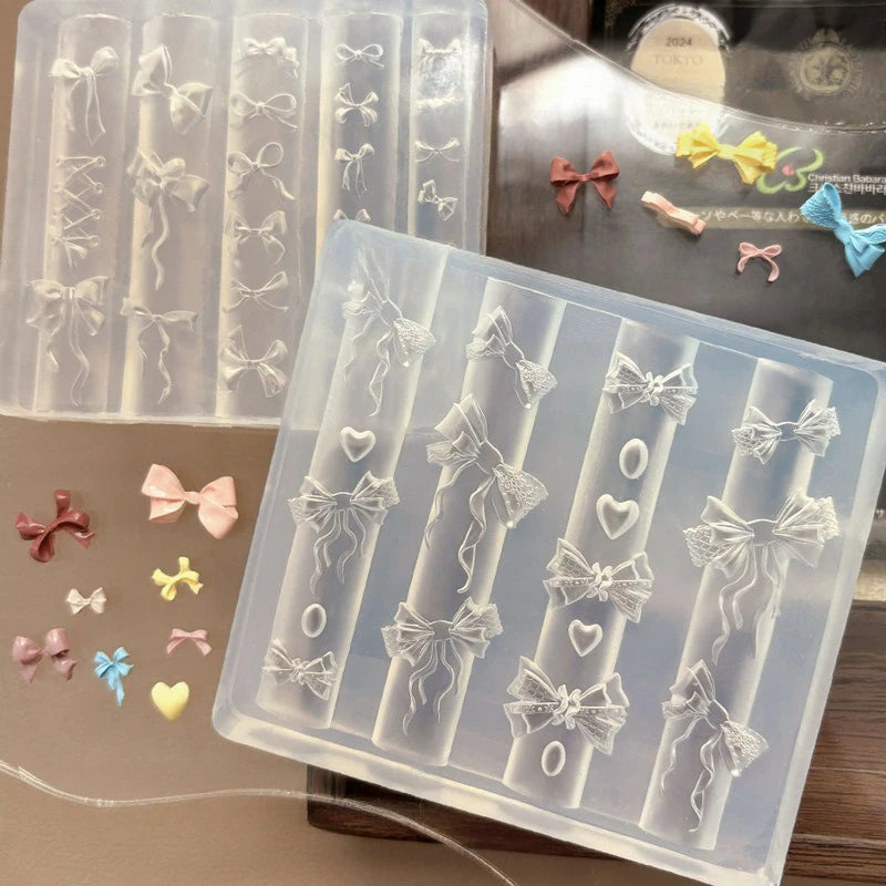 3D Ribbon Bowknot Silicone Nail Art Carving Mold – UV Gel DIY Nail Art Mold Qst