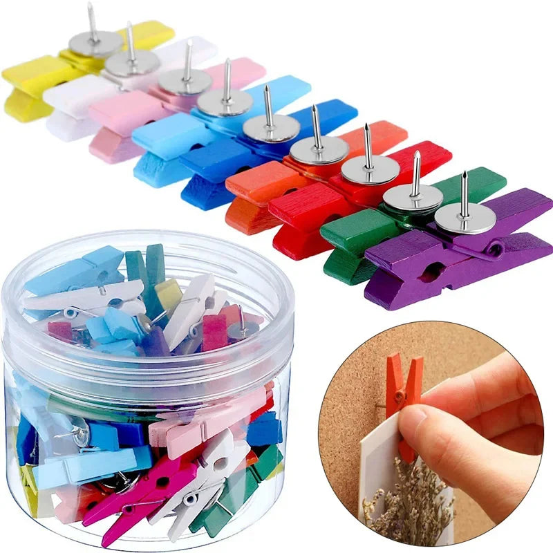 Decorative Wooden Push Pin Clips for Cork Boards – 20 Pcs Decorative Push Pin Clips Qme