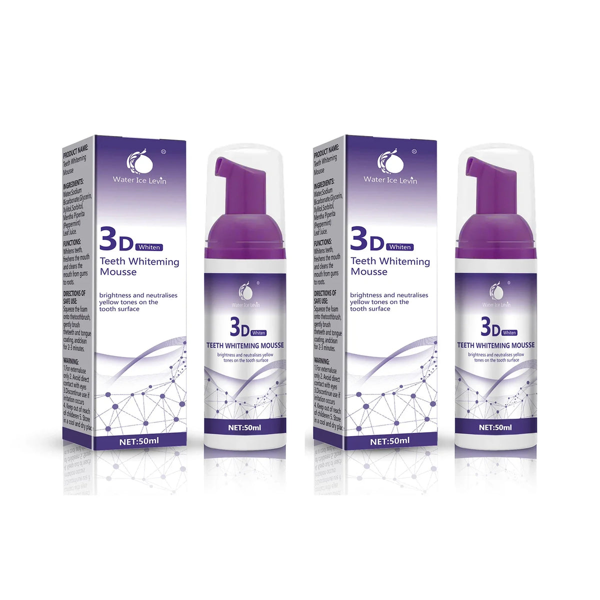 Purple Whitening Mousse Toothpaste | Mini 50ml Deep Cleansing Whitening Mousse Toothpaste Qme Two Boxes
