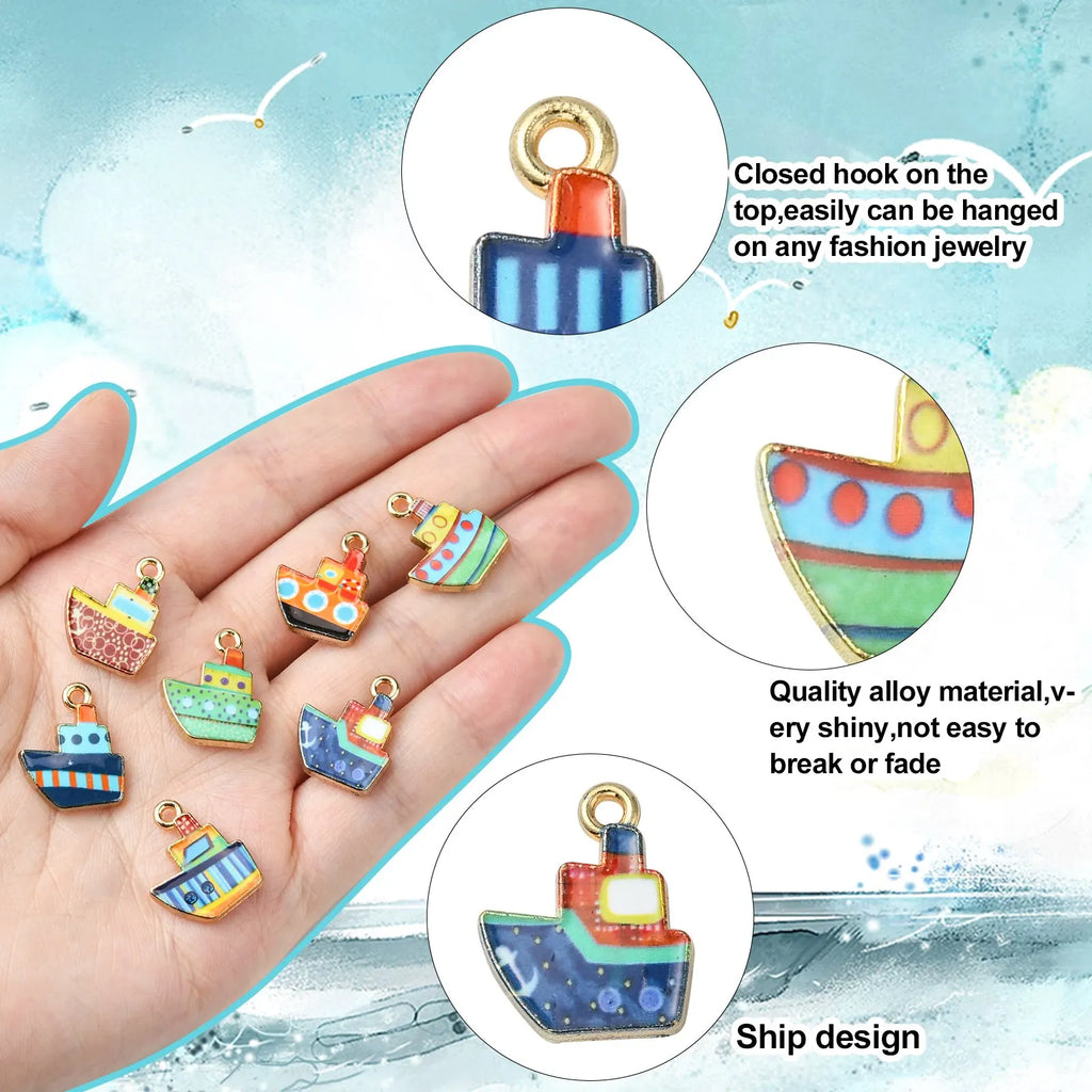 PandaHall 30pcs Nautical Ship Enamel Charms Set – 10 Styles Enamel Jewelry Charms Qme