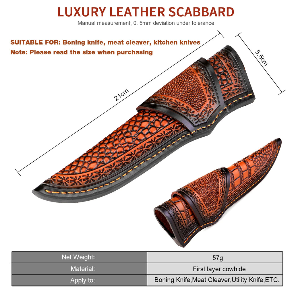 Luxury Brown Leather Knife Sheath – Fixed Blade Scabbard Leather Knife Sheath Qst