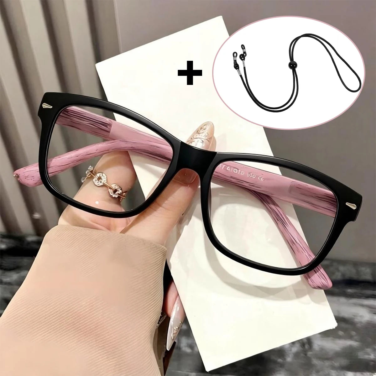 VOPHA Men's Wood-Look Rectangle Reading Glasses & Strap L73 Reading Glasses Qst 300 Purple
