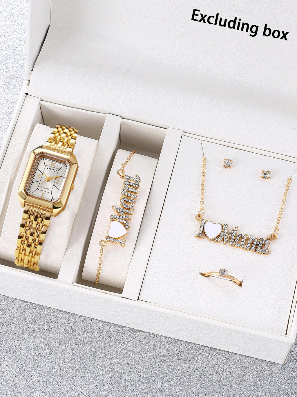 Women's Gold Rectangular Quartz Watch Diamond-Studded Steel Band Women's Fashion Watch Qme WHITE No