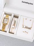 Women's Gold Rectangular Quartz Watch Diamond-Studded Steel Band Women's Fashion Watch Qme WHITE No