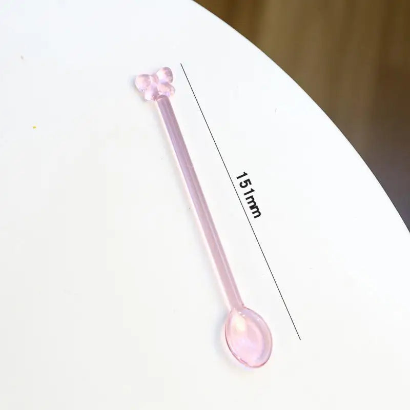 Pink Bow Glass Long-Handle Stirring Spoon – Coffee & Tea Glass Stirring Spoon Qme