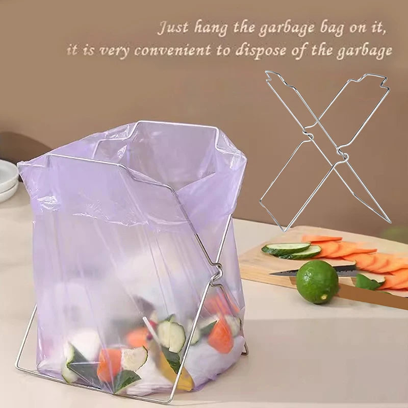 Foldable Zinc Alloy Garbage Bag Holder – Kitchen Storage Rack Kitchen Storage Rack Qst