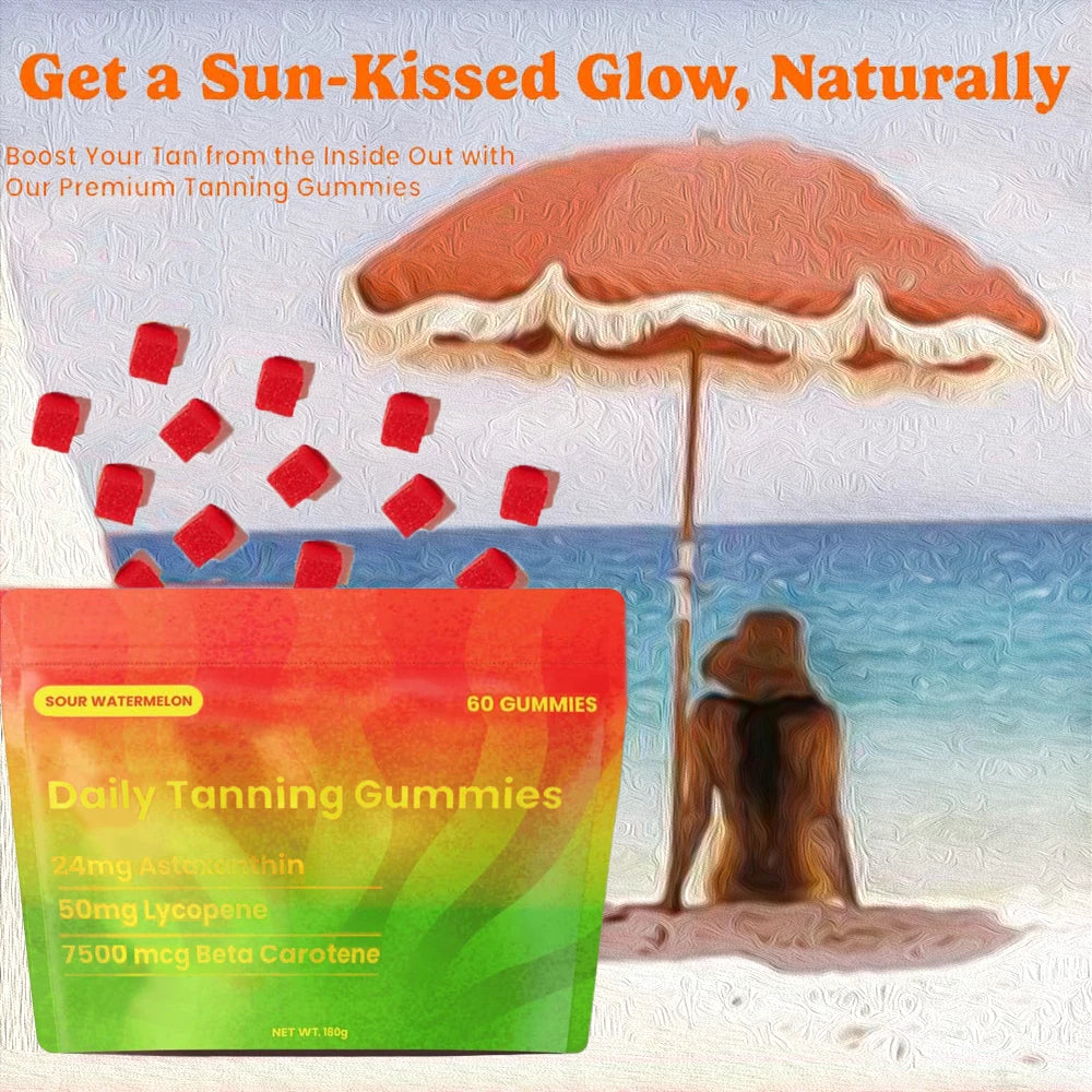 Tanning Gummies – Astaxanthin, Lycopene & Beta Carotene | 60ct Skin Glow Supplement Qst