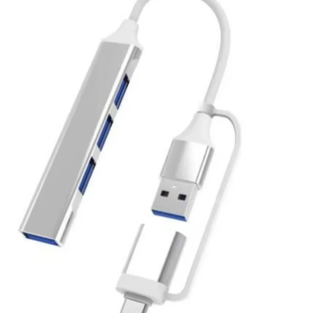 USB-C Hub 4-Port USB 3.0 Multiport Expander & Splitter USB Hub Qme C Silver