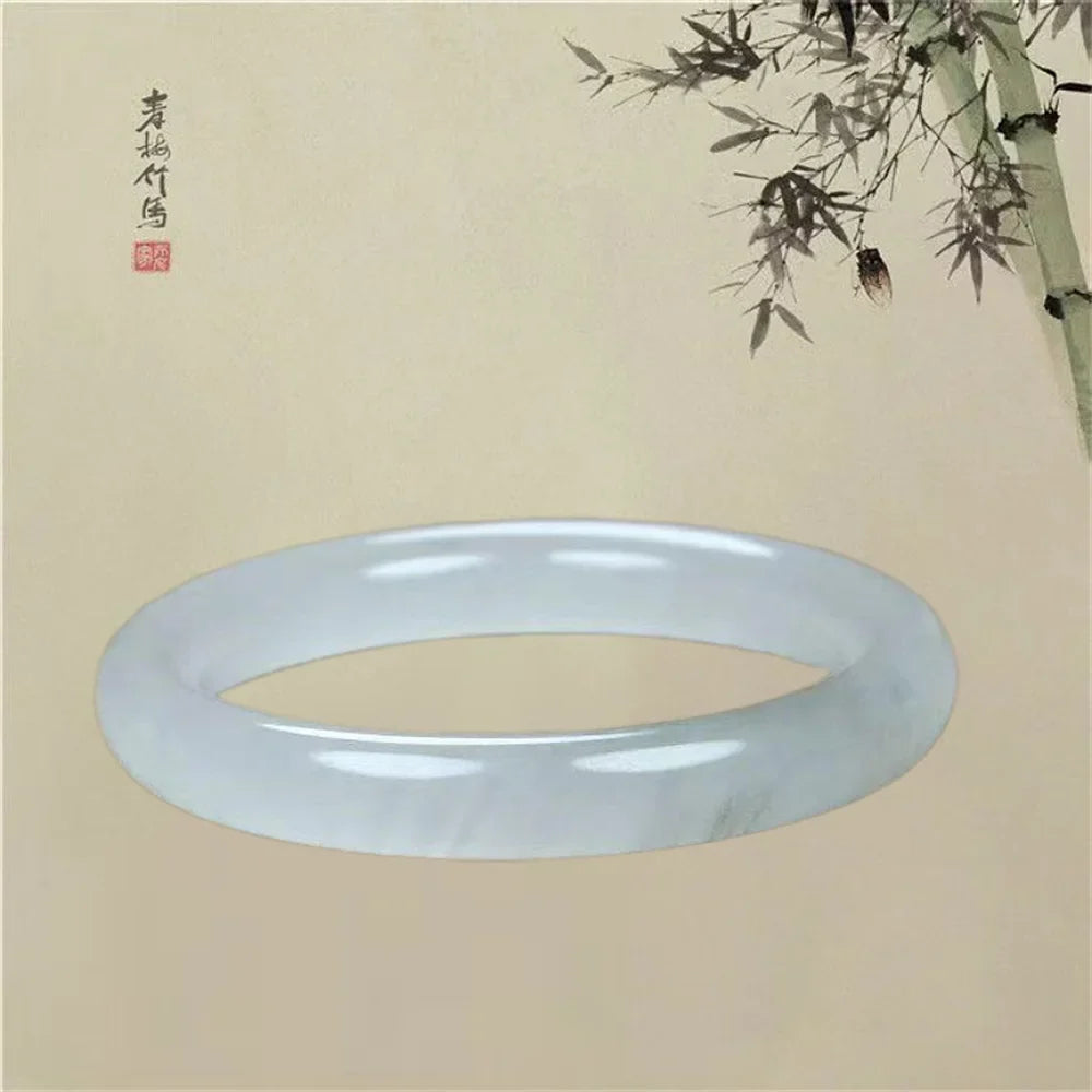 Natural Jade Stone Bracelet – Moonlight White & Emerald Women's Stone Bracelet Qme Round bar 58-62mm