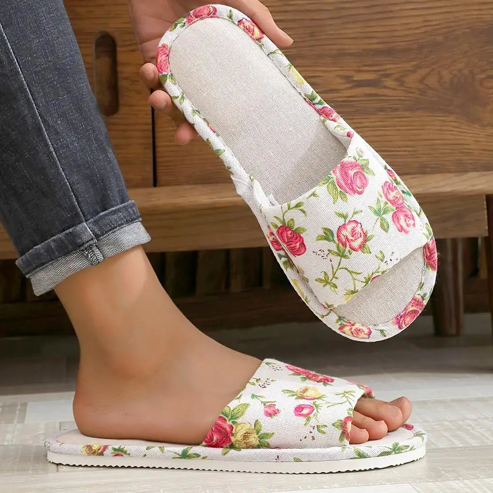 Women's Floral Indoor Slippers – Comfy Non-Slip Flat House Shoes Women's Indoor Slippers Qme