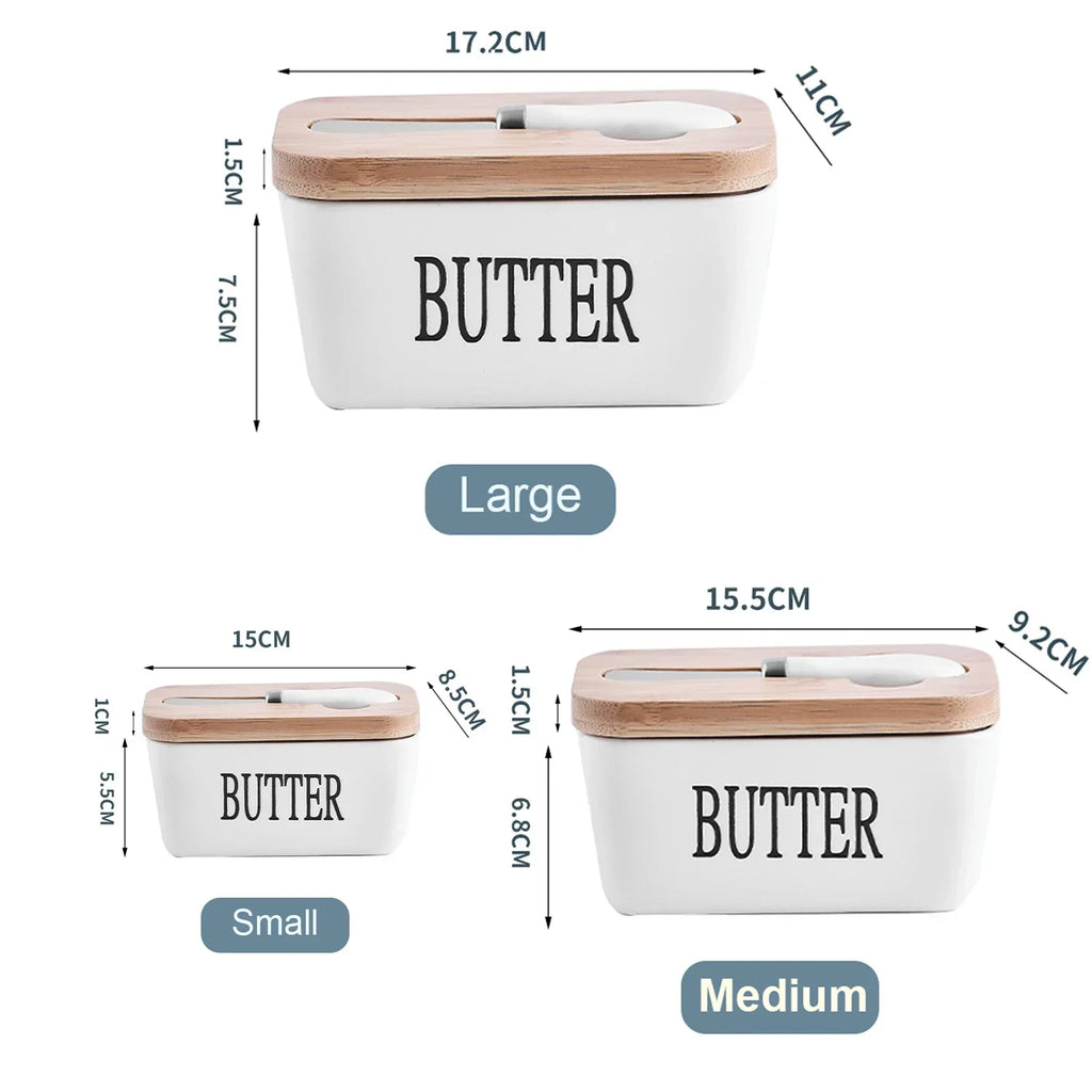 Ceramic Butter Dish with Bamboo Lid & Cheese Knife – 3 Colors Butter Dish Set Qme