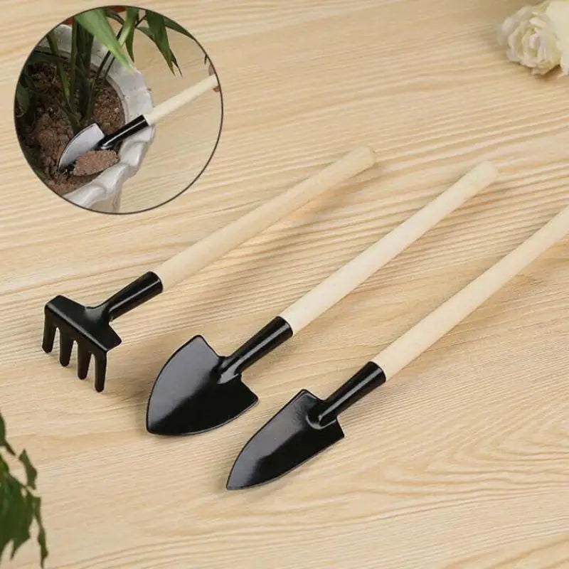 3-Piece Mini Garden Tool Set – Trowel, Rake & Weeder for Pots Mini Garden Tool Set Qme
