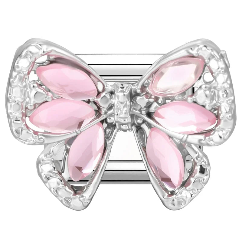 Zircon Bowknot Flower Italian Charm Links | Stainless Steel DIY Italian Charm Links Qme Style 14