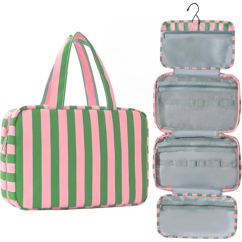Foldable Hanging Travel Makeup Bag – Wet & Dry Compartments Hanging Toiletry Bag Qme Green And Pink