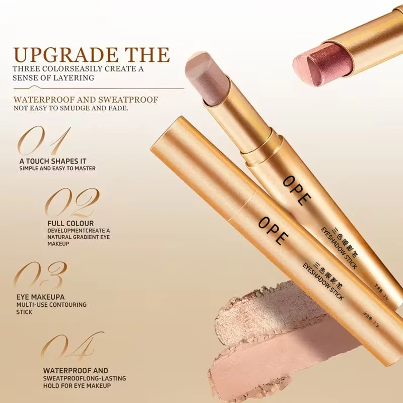 OPE Triple Eyeshadow Stick – 3 Gradient Shades, Matte & Shimmer Eyeshadow Stick Qme