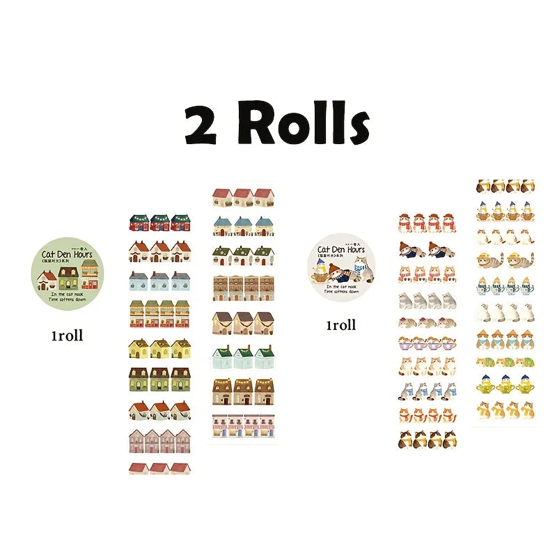 Washi Tape Set 2 Rolls – Vintage Town & Food Elements Decorative Washi Tape Qme B