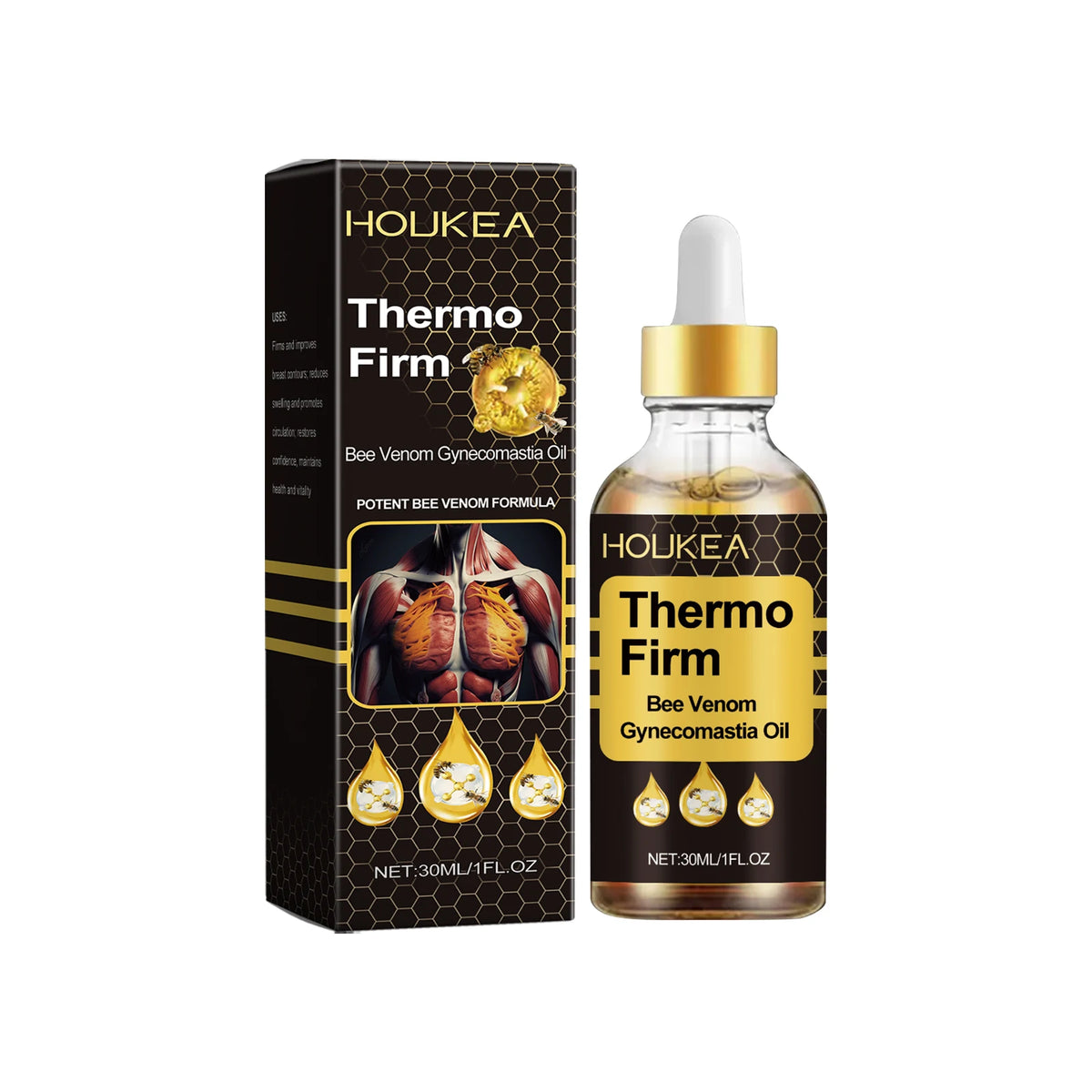 Houkea Bee Venom Men's Chest Firming & Contouring Oil 30ml Chest Firming Oil Qst 30ml boxed