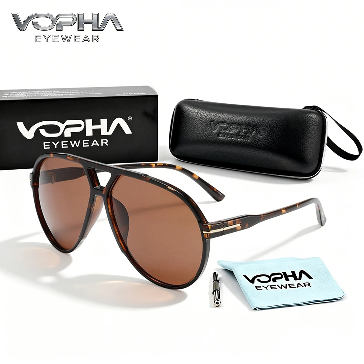 VOPHA Retro Aviator Sunglasses UV400 – Unisex Pilot Style Aviator Sunglasses Qst Tortoise brown