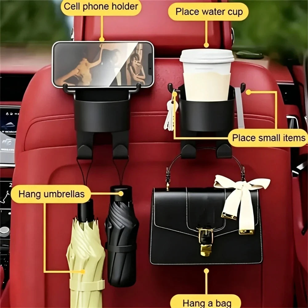 3-in-1 Car Seat Back Cup Holder with Double Hooks Car Seat Organizer Qme