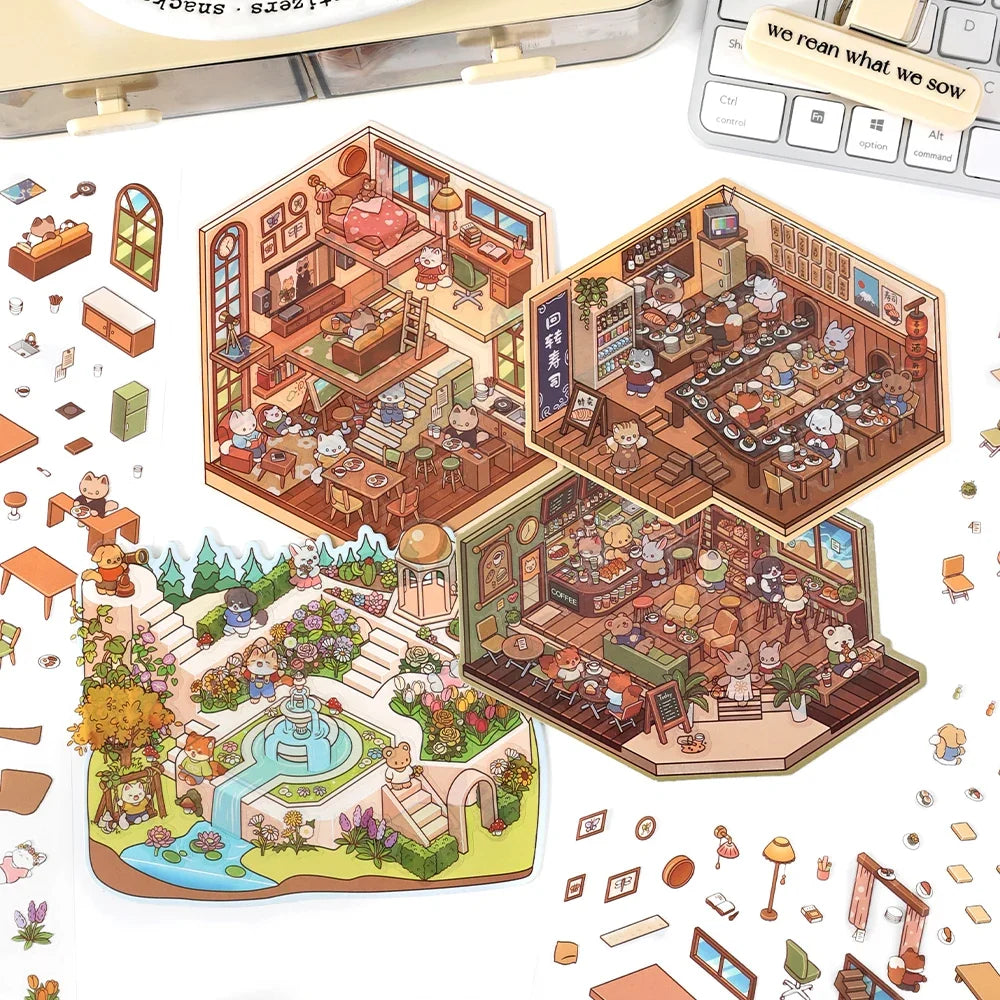 3D Cartoon Landscape Scrapbooking Stickers – Miniature DIY Scene Scrapbooking Stickers Qme