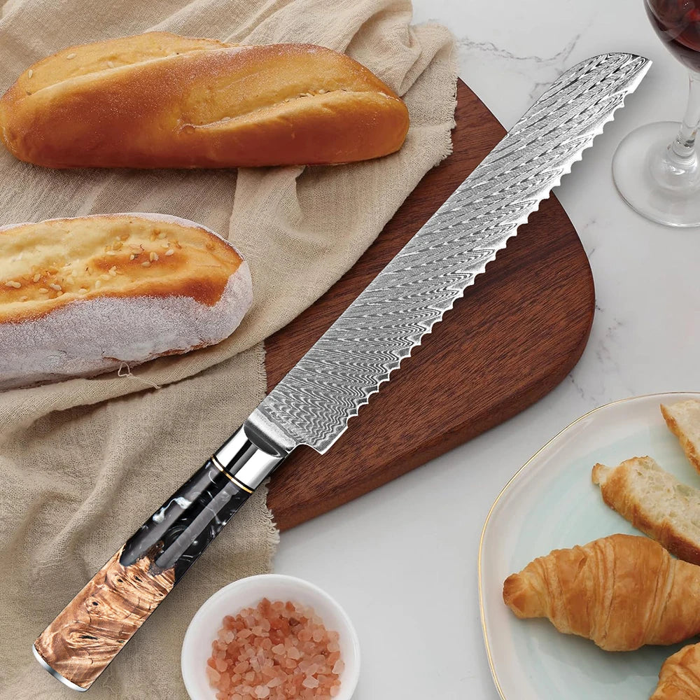 XITUO 8-Inch Damascus Serrated Bread Knife – 67-Layer Steel Serrated Bread Knife Qst