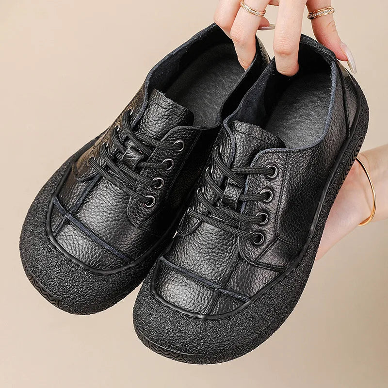 Women's Vintage Genuine Leather Platform Oxford Shoes Women's Oxford Flats Qst 222E black 40 CN