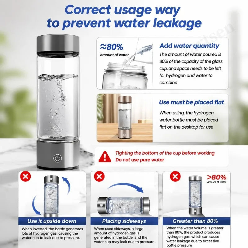 ZARTSEN Hydrogen-Rich Water Generator Bottle – USB Titanium Hydrogen Water Bottle Qst
