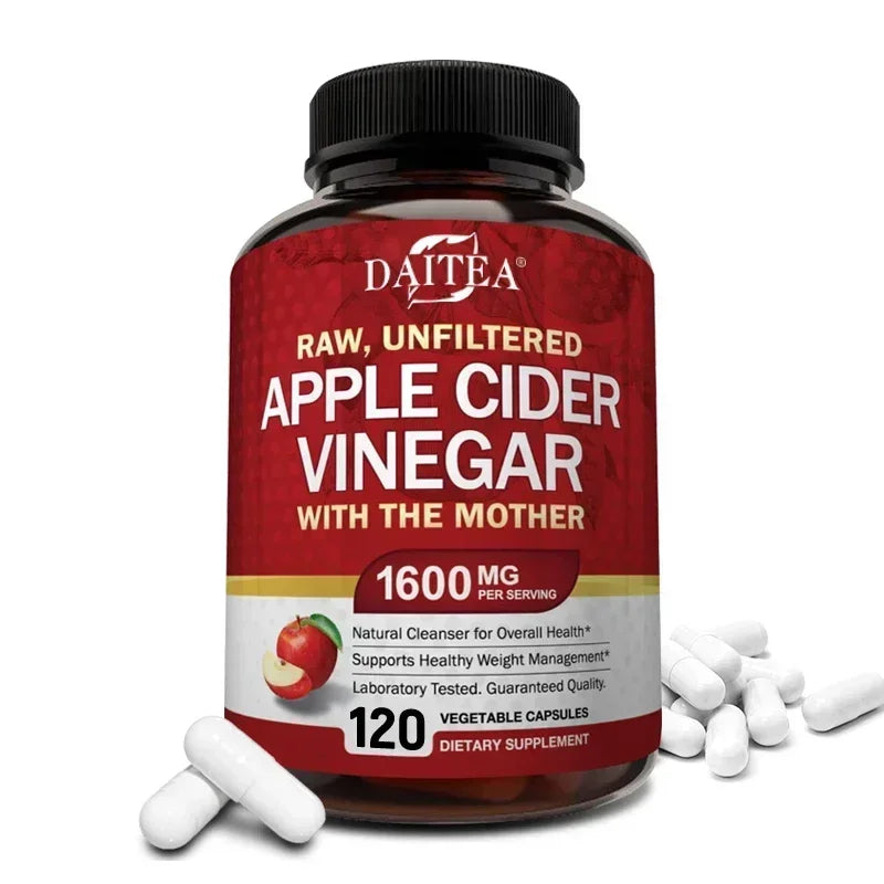 Raw Organic Apple Cider Vinegar Capsules 1600mg with Mother ACV Supplement Capsules Qst 120 count-1 bottle