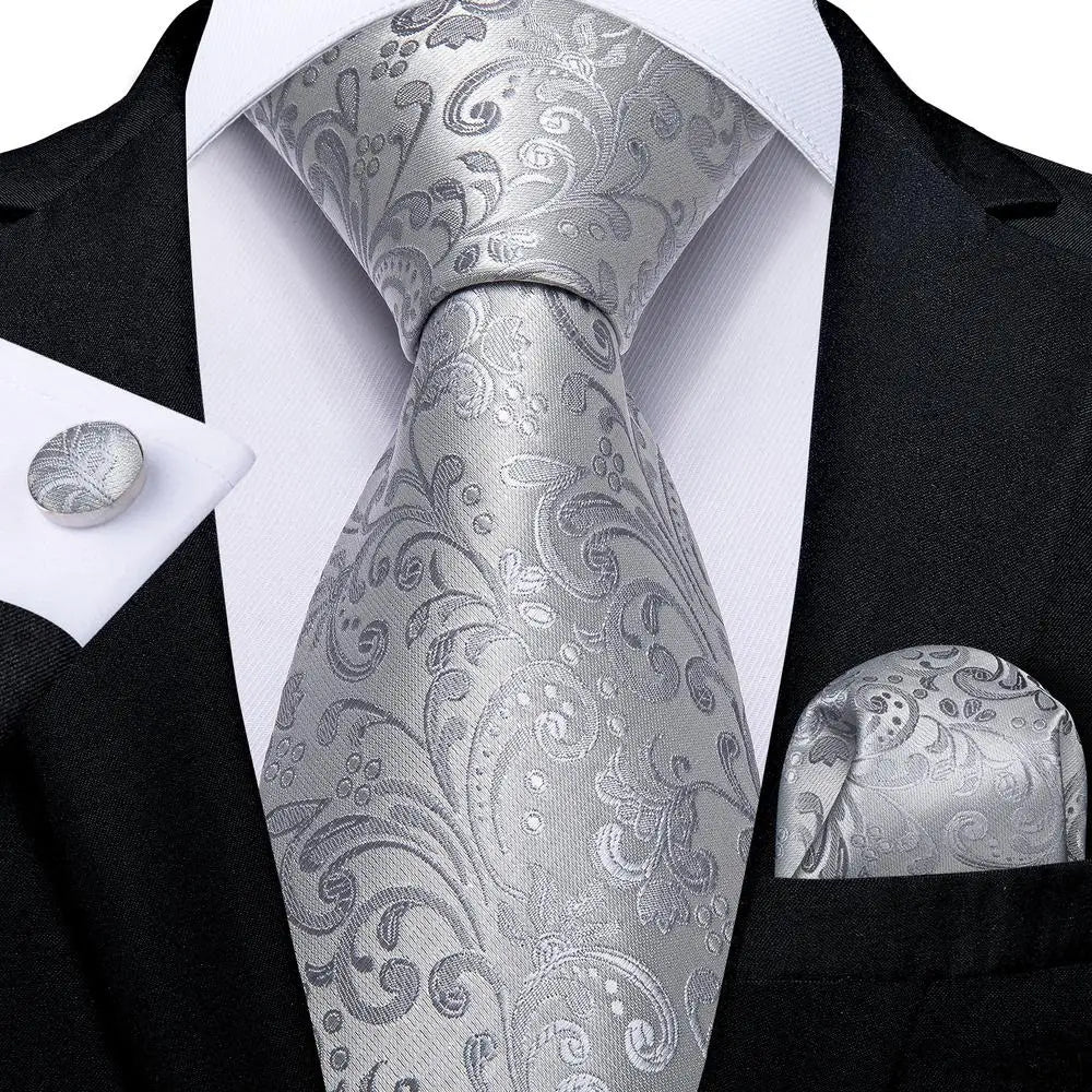 Hi-Tie Purple Silver Striped Silk Necktie – Men's Wedding Tie Silk Necktie Qme SN-1169