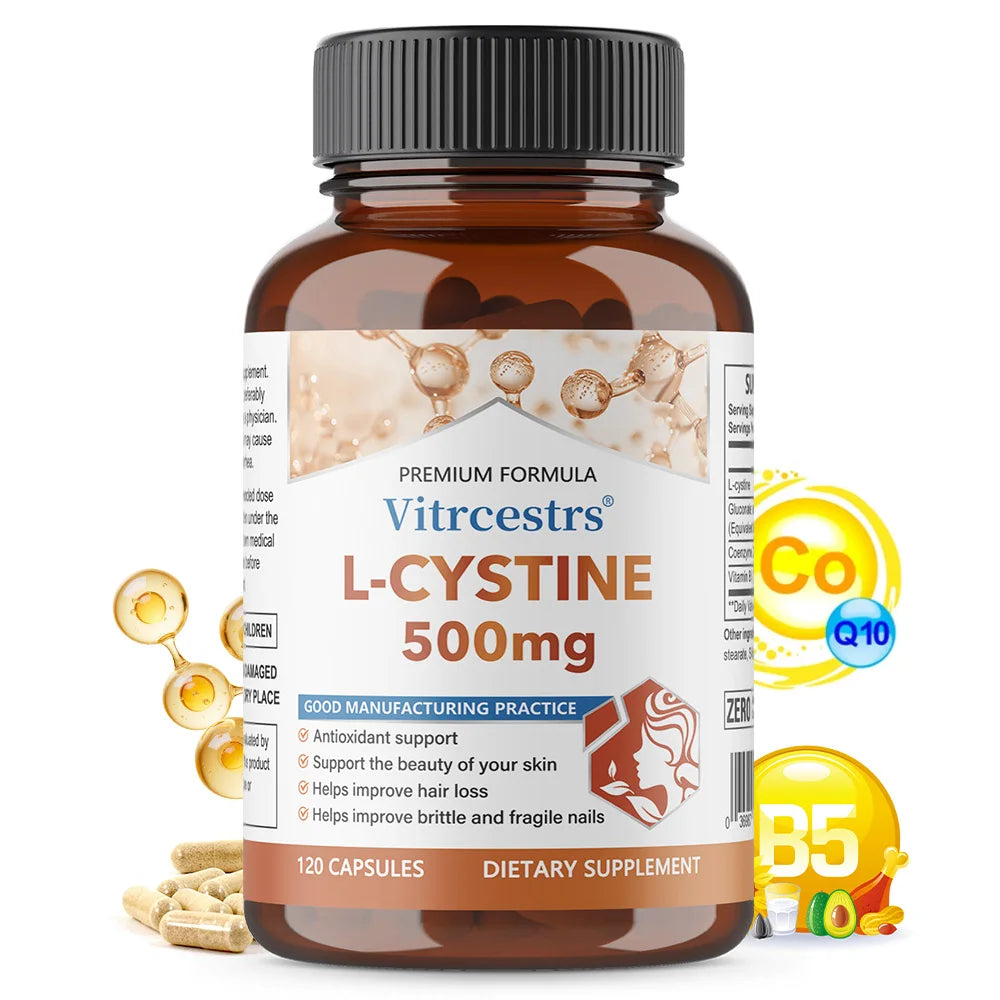 L-Cysteine 500mg with Vitamin B5 & CoQ10 – 120 Capsules Beauty Supplement Qst