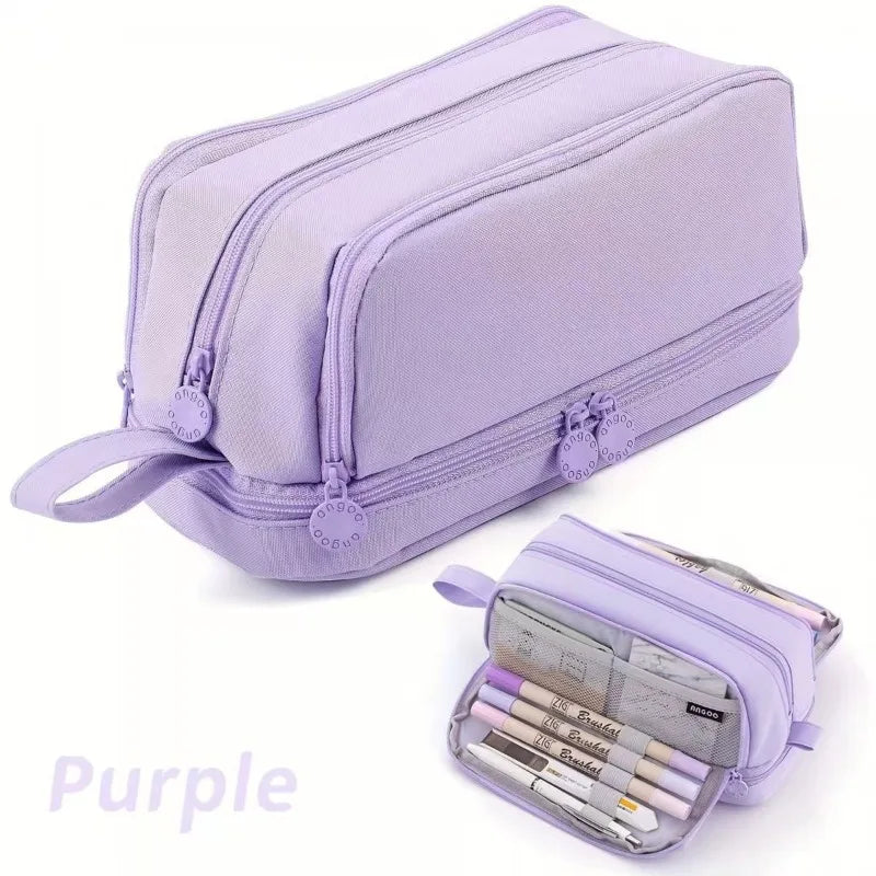 Large 4-Compartment Pencil Pouch Bag with Zipper & Handle Pencil Pouch Qme